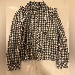 Lisa Says Gah Blue and Cream Checkered Top